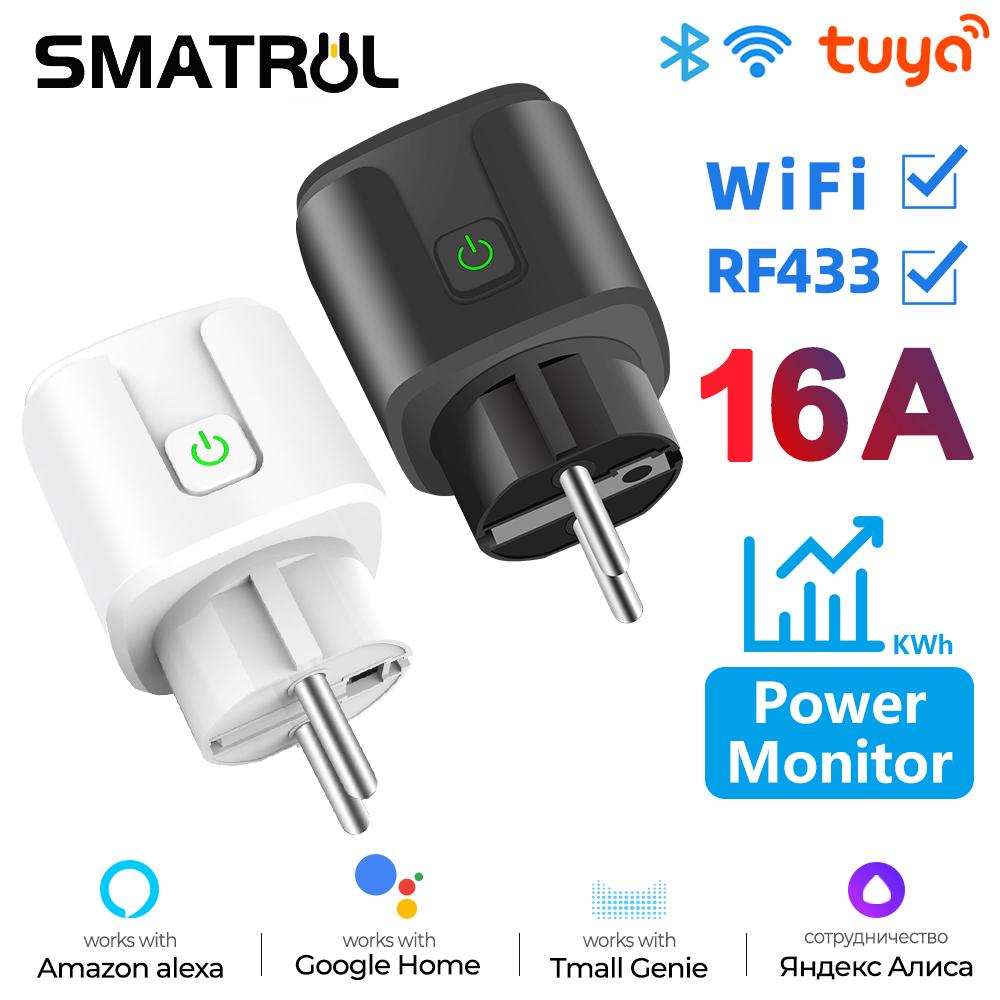 Tuya Wifi Rf433 Eu Smart Socket Plug Outlet 16a Adapter Power Monitor Wireless Remote Control App For Google Home Alexa