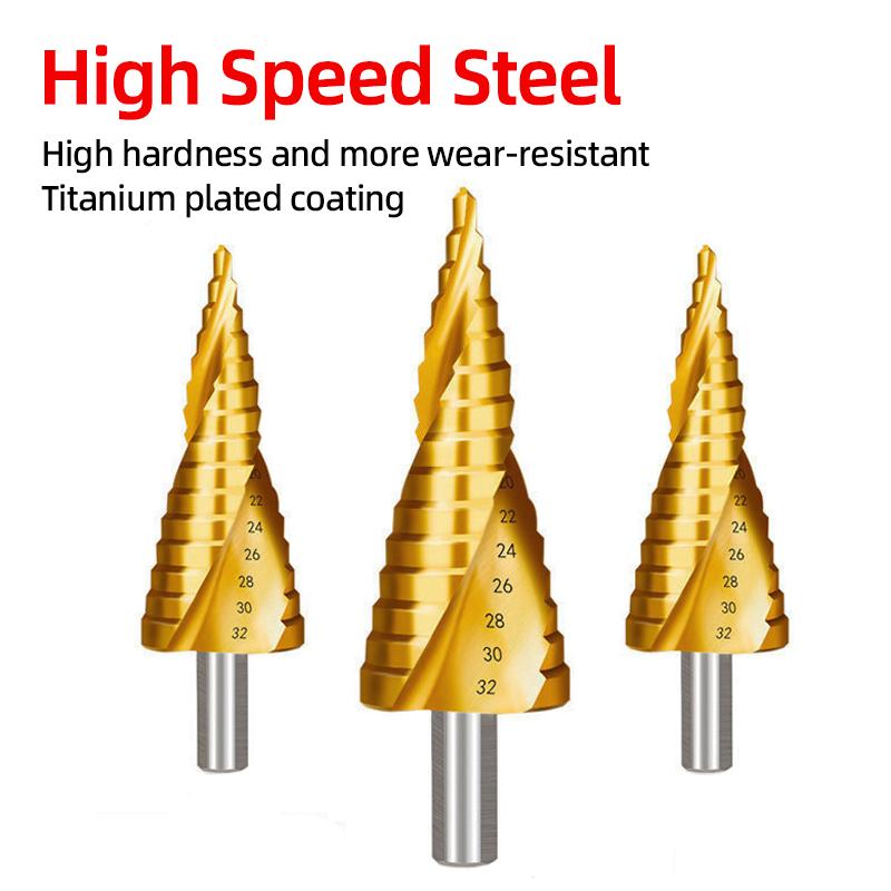 6Pcs HSS Steel Titanium Step Drill Bit Set 4-12/20/32mm Metal Hole Cutter Wood Cone Core Drilling Hole Saw Tool+3,6,8 Saw Drill