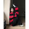 Men's 2023 Cross-Border Sweatshirt: Black & Red Striped, Knitted Round Neck Sweater for Spring & Autumn.