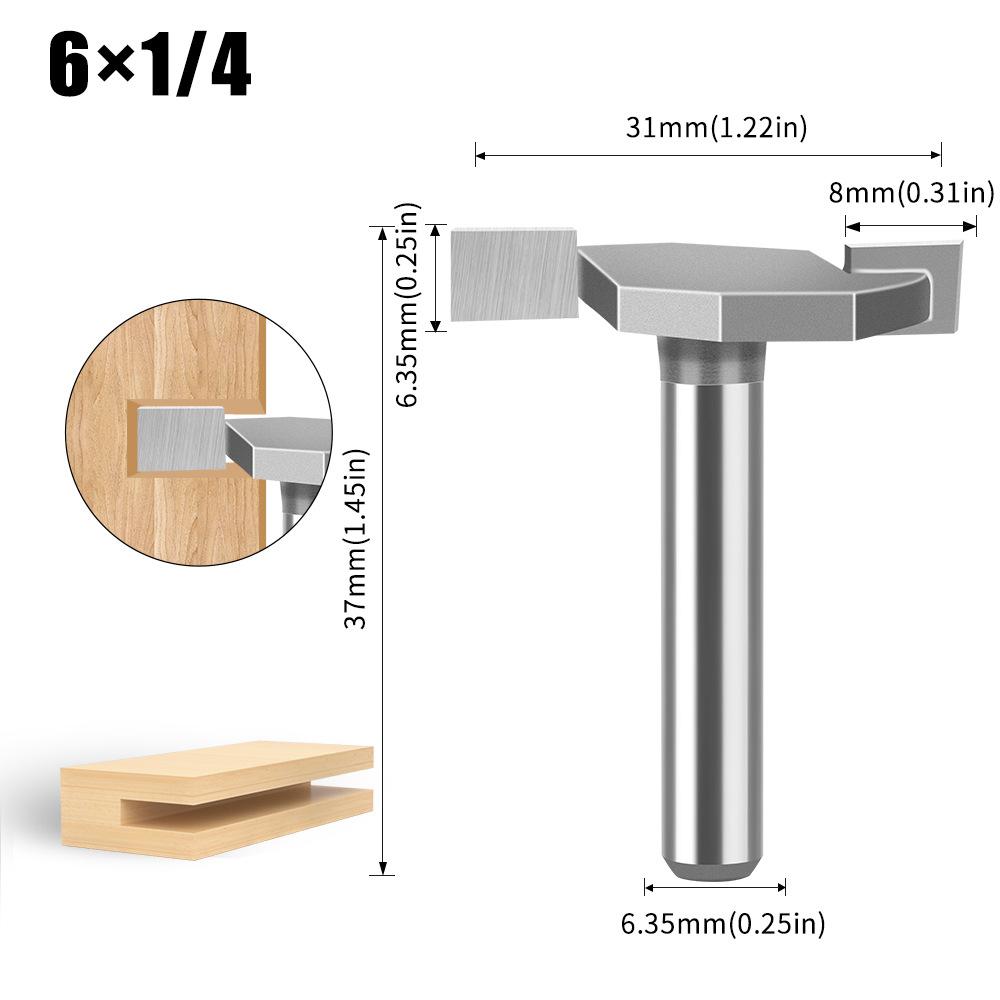 6 Handle 12 Handle T-Shaped Knife Slotted Knife Alloy Slotting Cutter Head Woodworking Milling Cutter Tungsten Steel Cutter Head Woodworking Knife