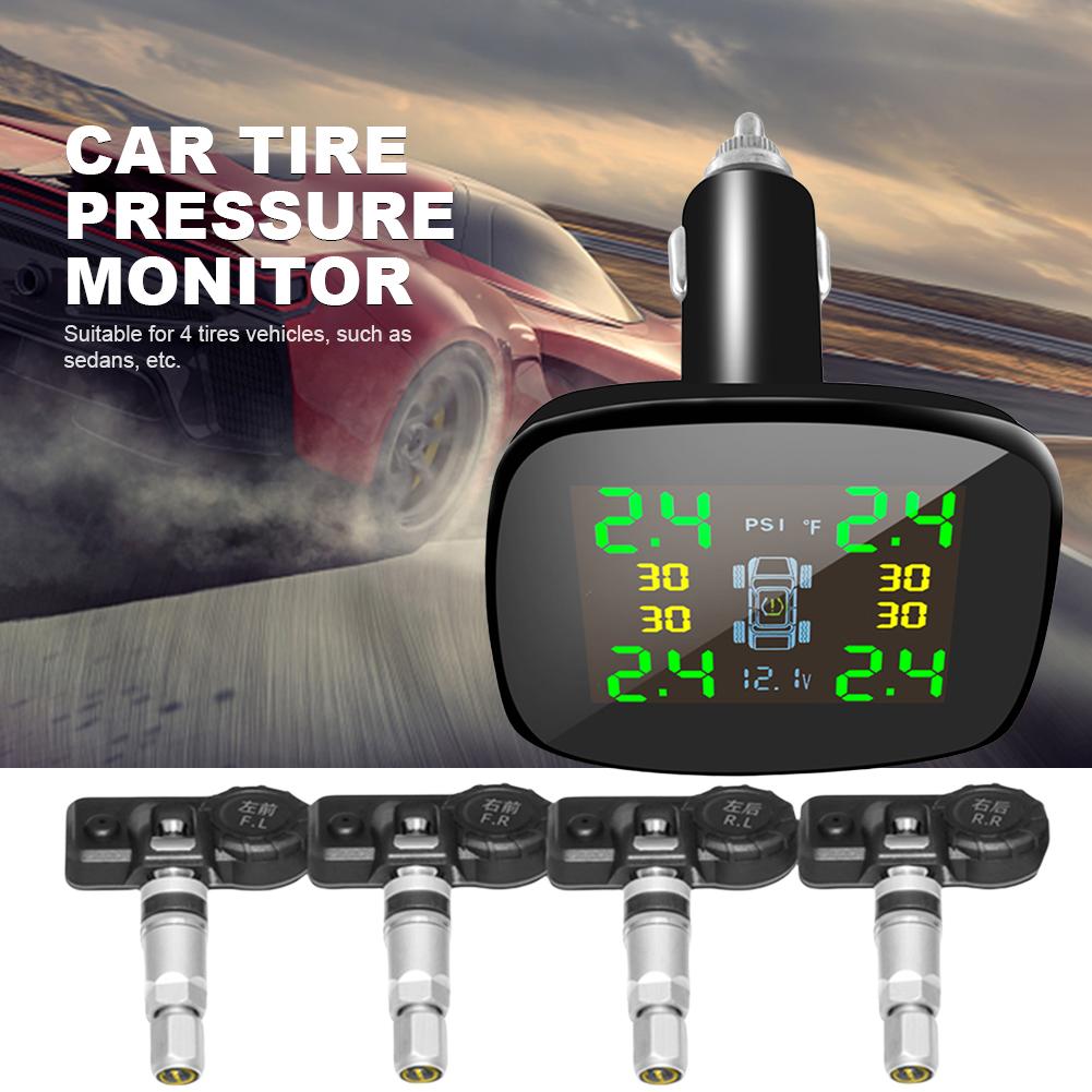 Прикуриватель Монитор температуры шин Универсальный TPMS с 4 датчиками USB Type-C TPMS Система контроля давления в шинах автомобиля с сигнализацией