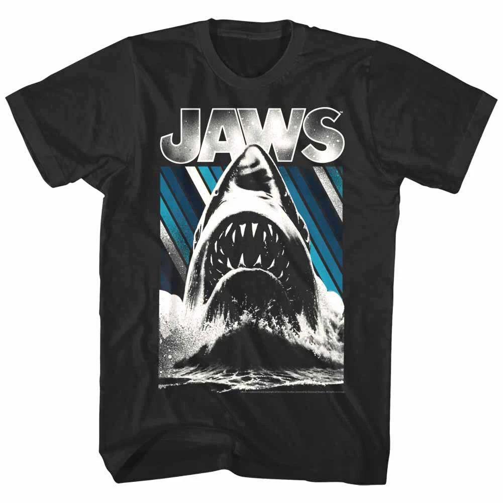 Jaws Retro Stripes Shark Mens T Shirt Fashion Trend Y2K Men Clothing T Shirts