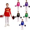 Kids Girls Cheerleading Performance Costume Long Sleeve Letter Print Dress and Hand Flowers Dance Clothes