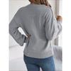 Women's Autumn and Winter Solid Color V-neck Button Twist Lantern Sleeve Pullover Sweater