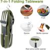 7 In 1 Multifunctional Outdoor Tableware Stainless Steel Foldable Fork Spoon Knife Picnic Camping Hiking Travelling Dinnerware