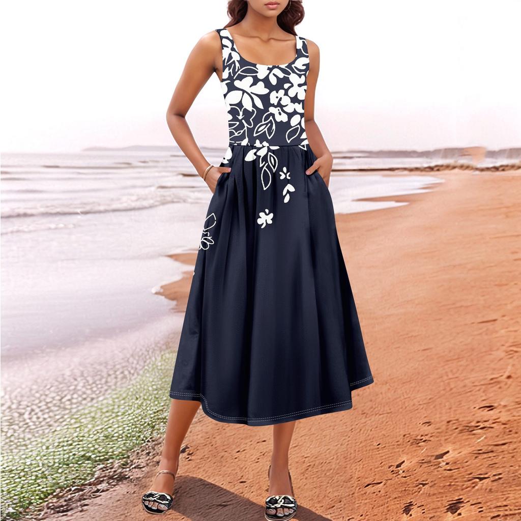 Women's Summer Spring Casual Floral Sundress Sleeveless Beach Vacation Flowy Boho Tank Midi Dresses