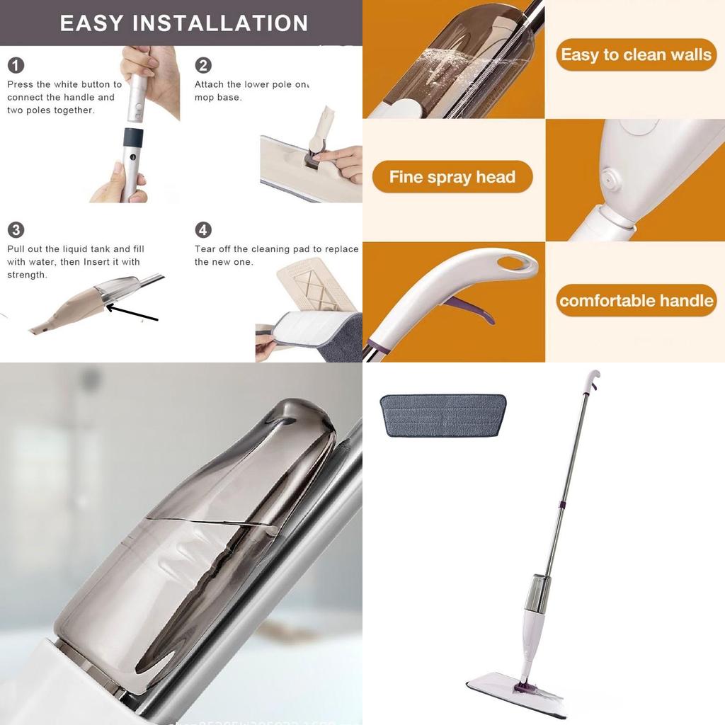 Водонепроницаемая швабра-спрей с телескопической ручкой и насадками из микрофибры для ухода за твердыми полами