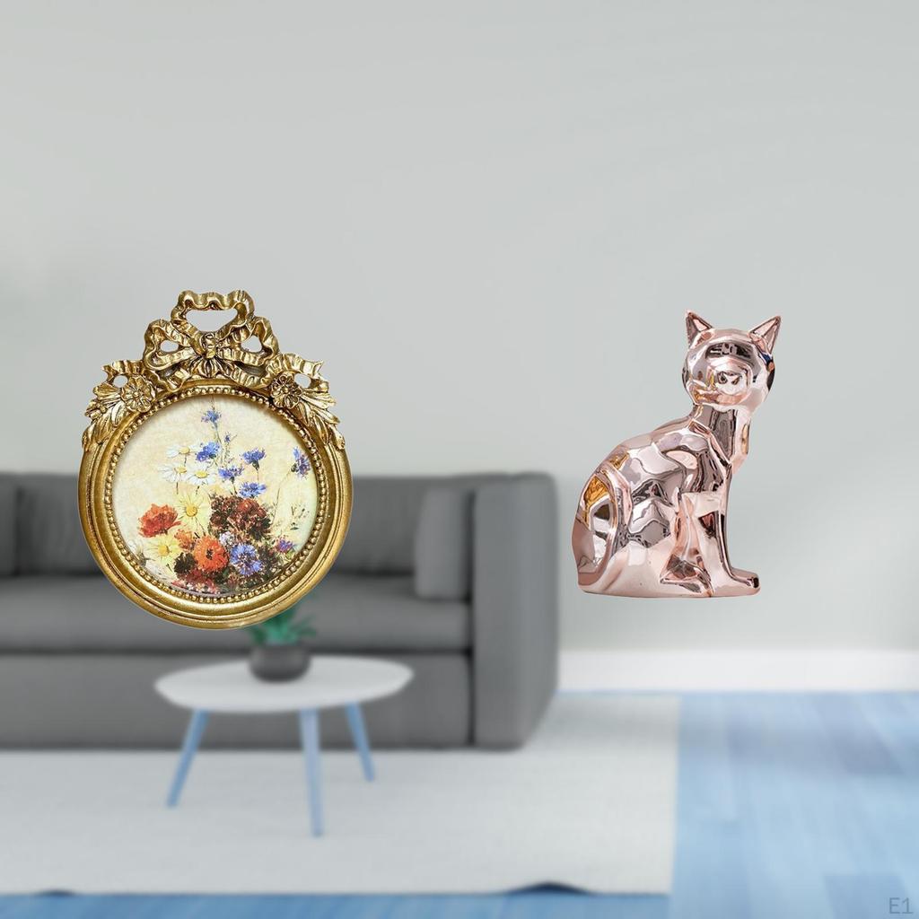 Античная фоторамка с кошкой, винтажная фигурка животного, круглая, богато украшенная, европейская скульптура, искусство, ремесло, украшение