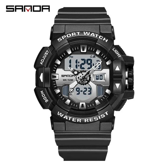 Sanda 3129 Китай Многофункциональные Новинки Мужские Цифровые Часы для Активного Отдыха Водонепроницаемые Часы со Светящимися Стрелками на ТПУ Ремешке для Мужчин