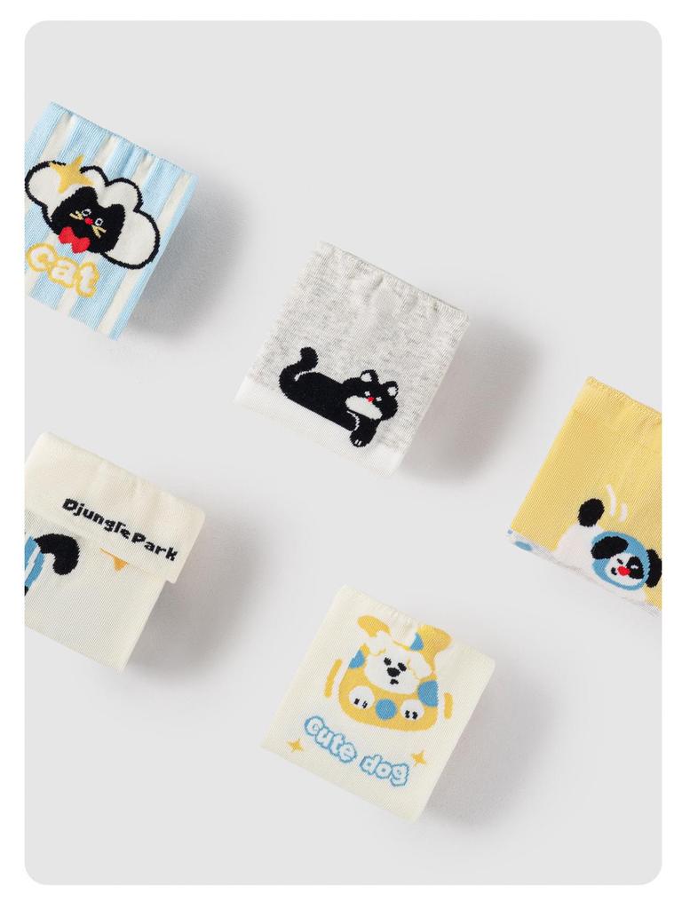 5 пар милых носков до середины икры с японским мультяшным котенком - Дышащие, универсального дизайна для женщин, идеально подходят для весны и осени