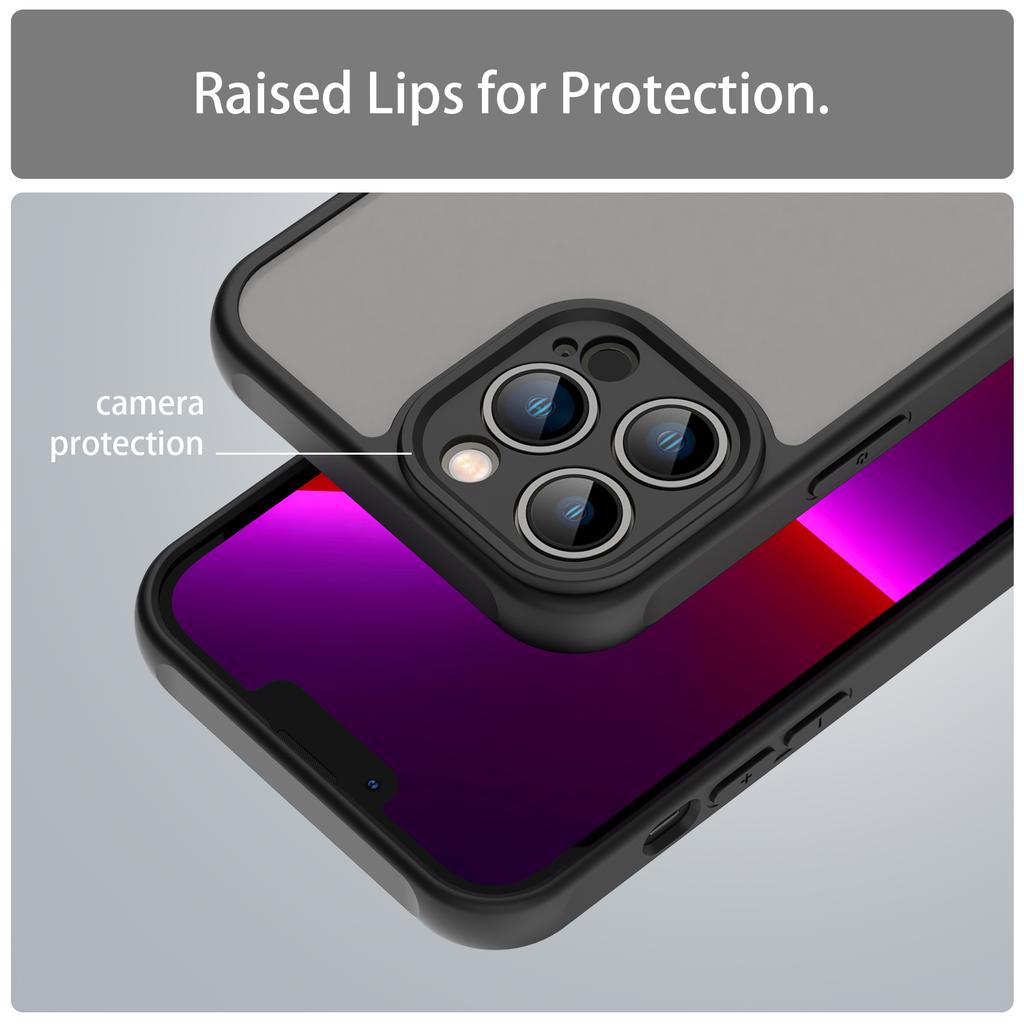 For iPhone 13 Pro Max Case Drop Proof Airbags Frosted Translucent PC+TPU Phone Back Cover