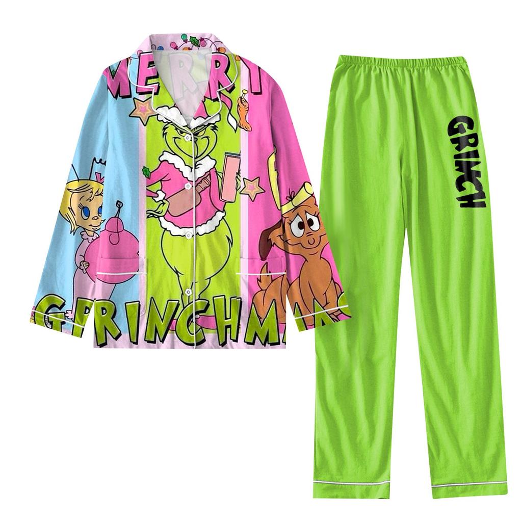 Женский костюм из 2 предметов с принтом, топ на пуговицах с длинными рукавами, широкие брюки, комплект, пижамный домашний повседневный костюм