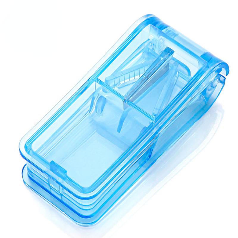 Candy Color Clear Pill Storage Box with Stainless Steel Pill Cutter Tablet Splitter Portable Mini Pill Box Case for Home Travel