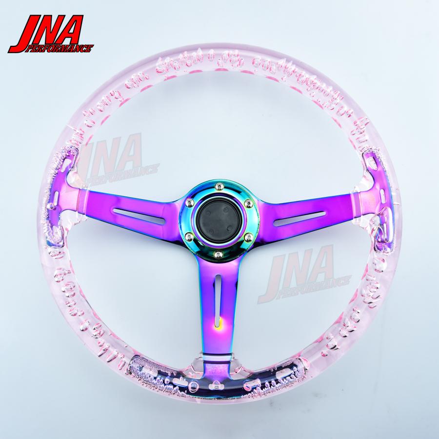 14inch 350MM Acrylic Steering Wheel & Anime Horn Button 6 Holes Neo Chrome Bubble Steering Wheel Depth 71MM PC-ST17ABS