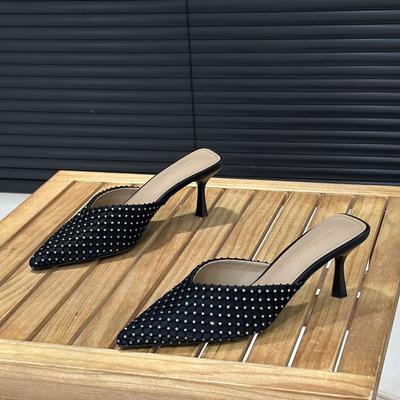 Темпераментные сандалии с острым носком, тонким каблуком, высоким каблуком, с закрытым носком, женские летние 2025, новые, сексуальные, модные сандалии из сетки со стразами