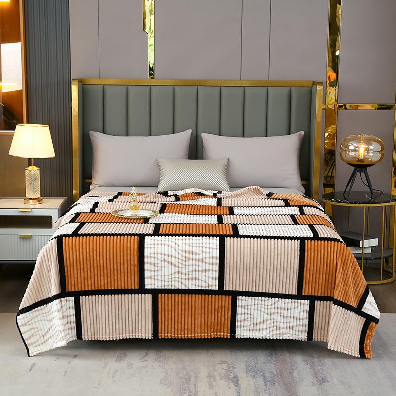 High-quality Milk Velvet Blanket with Geometric Square Print, Suitable for Bed, Travel, and Car Use. Made of Soft and Comfortable Polyester Fabric