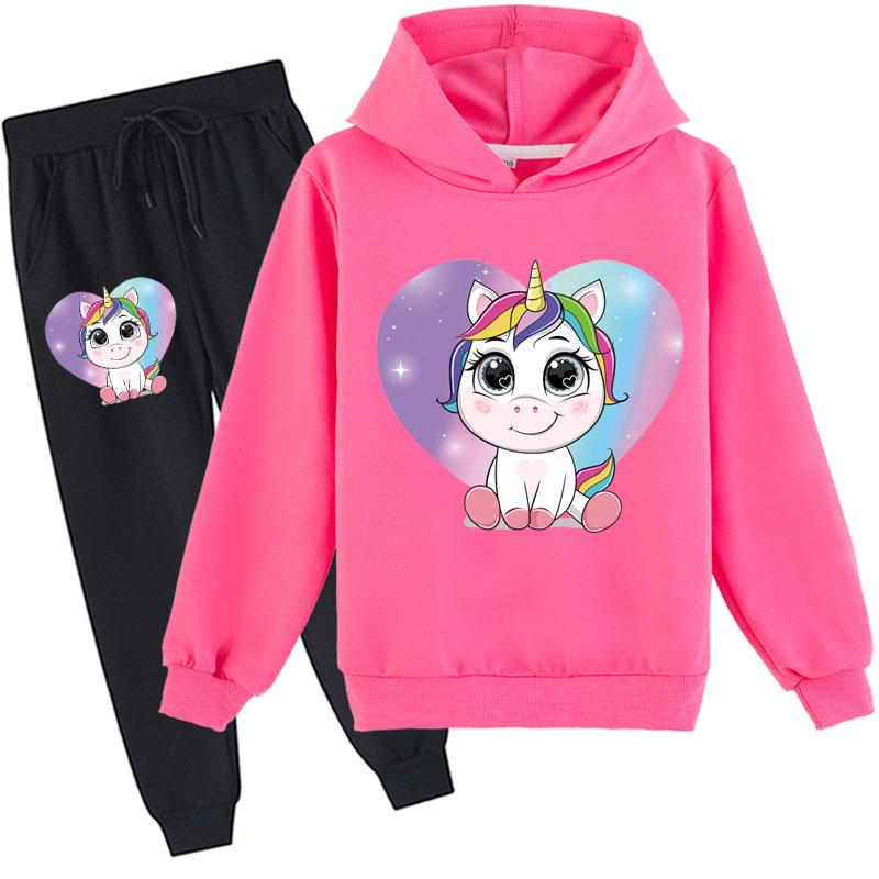 Fashion Unicorn Kids Clothes Sets Hoodie + Pants Two Piece Set Hooded Sweatshirts Suits for Boys and Girls