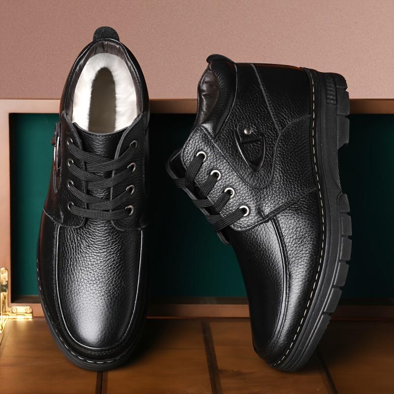 Men's Leather Warm Winter Shoes and Boots, Lace-up Style Casual Walking Shoes
