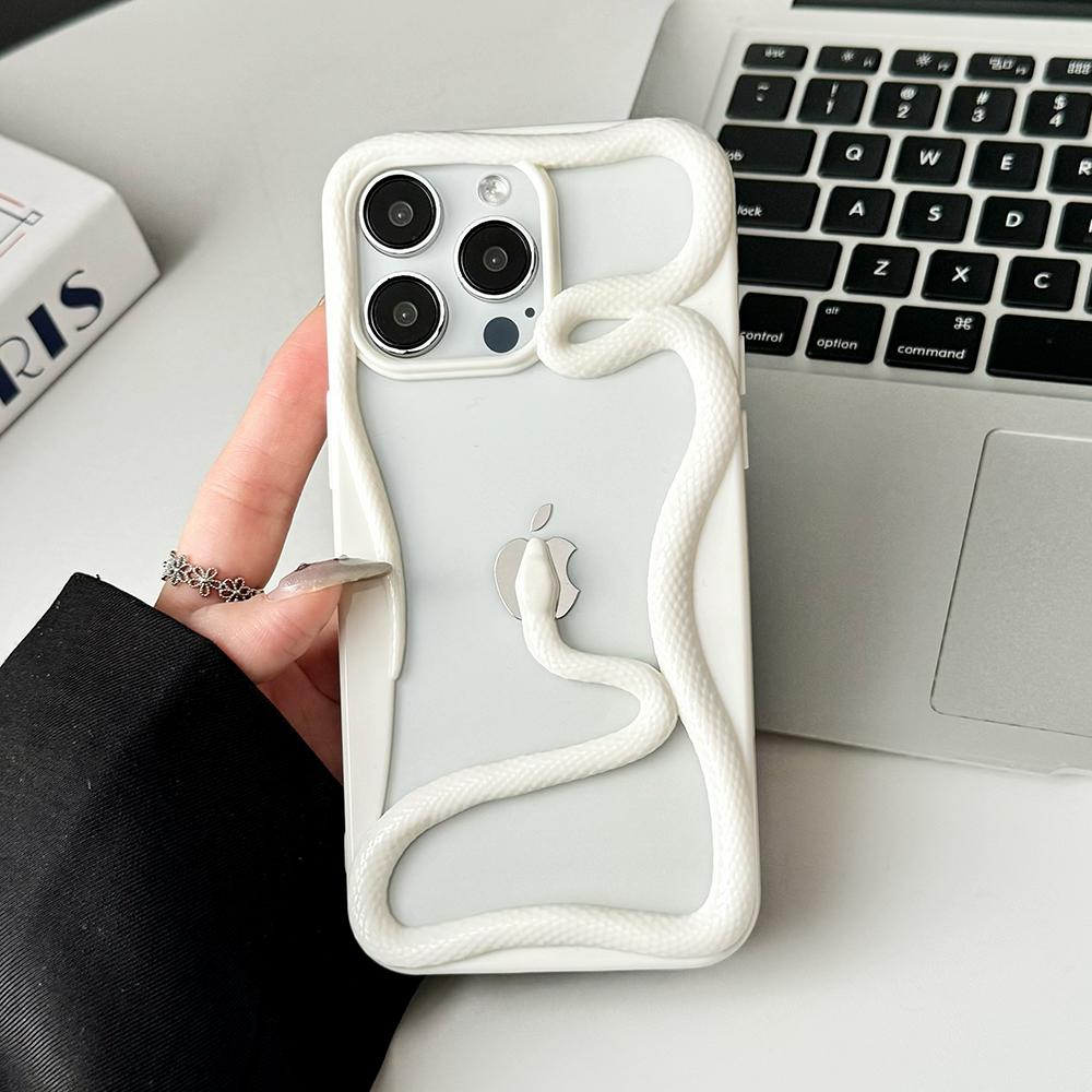 Крутой 3D чехол-змея с полыми элементами для рассеивания тепла для iPhone 17 16 15 14 13 12 11 Pro Max, белый, ударопрочный, из мягкого силикона