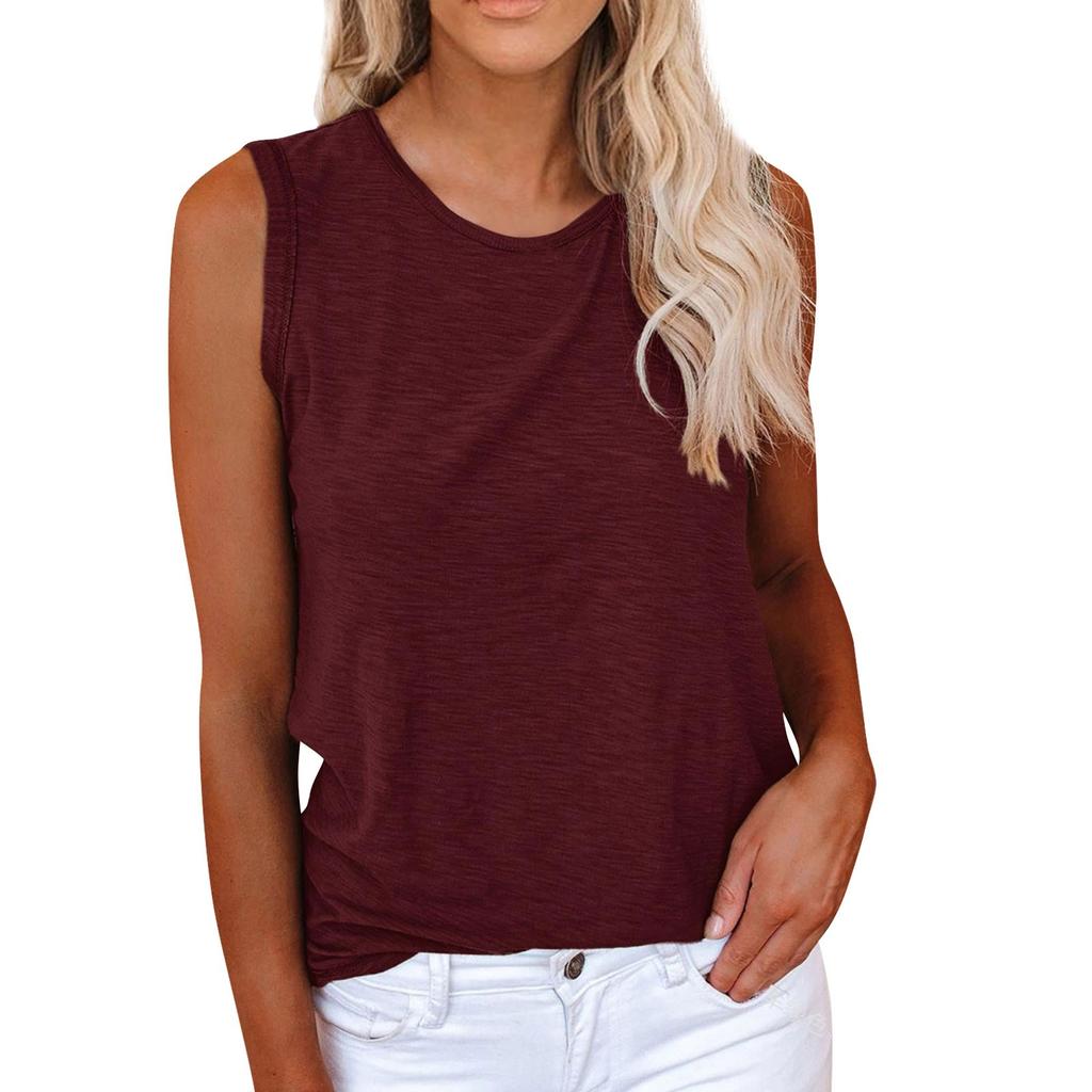 Women's Casual Tank Tops Crewneck Sleeveless Plain Summer Cotton Tee Shirts