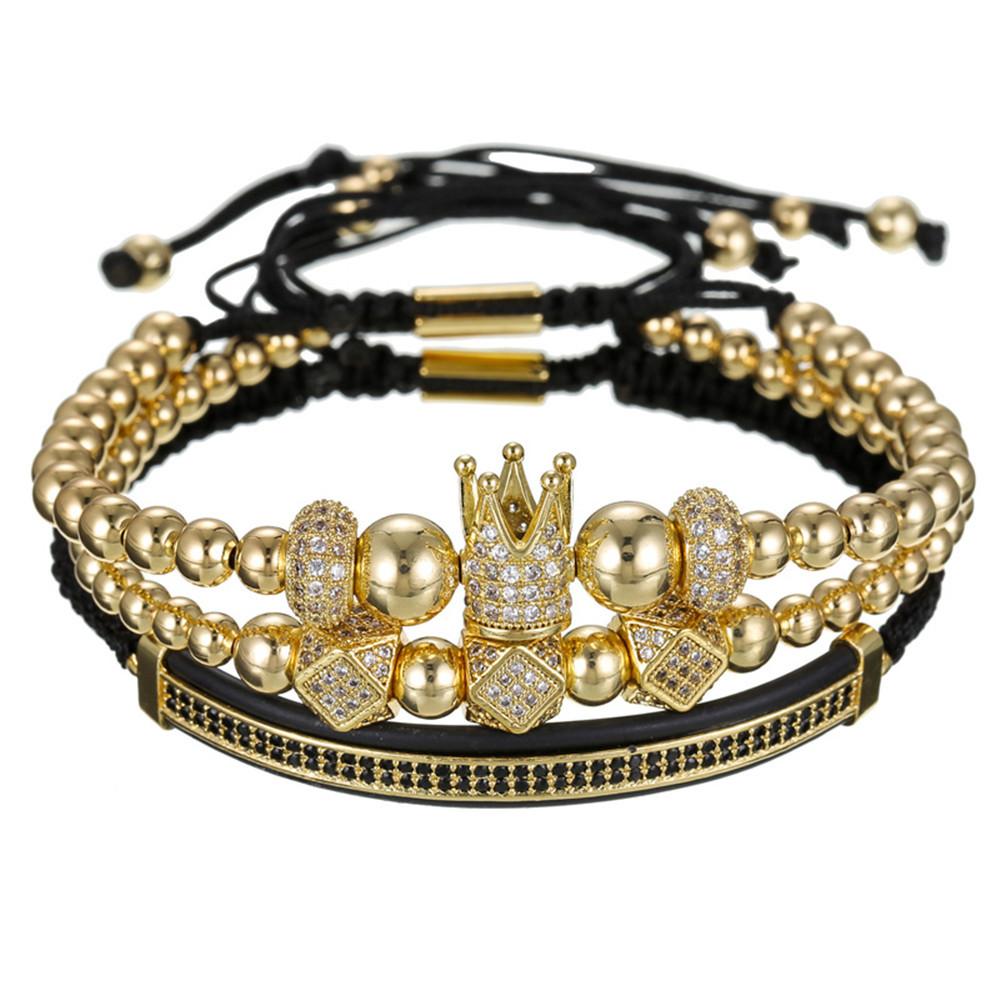 Fashion creative copper bead woven micro-inlaid zircon high crown bracelet double row diamond crescent combination bracelet bracelet set