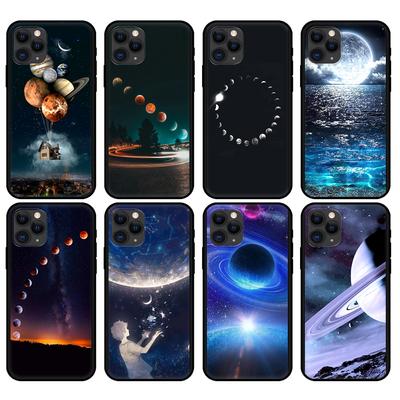 Черный чехол из ТПУ для iPhone 5 5S SE 2020 6 6S 7 8 plus x 10 XR XS 11 12 mini pro MAX задняя крышка Небо Космос планета Луна звезды Роскошь