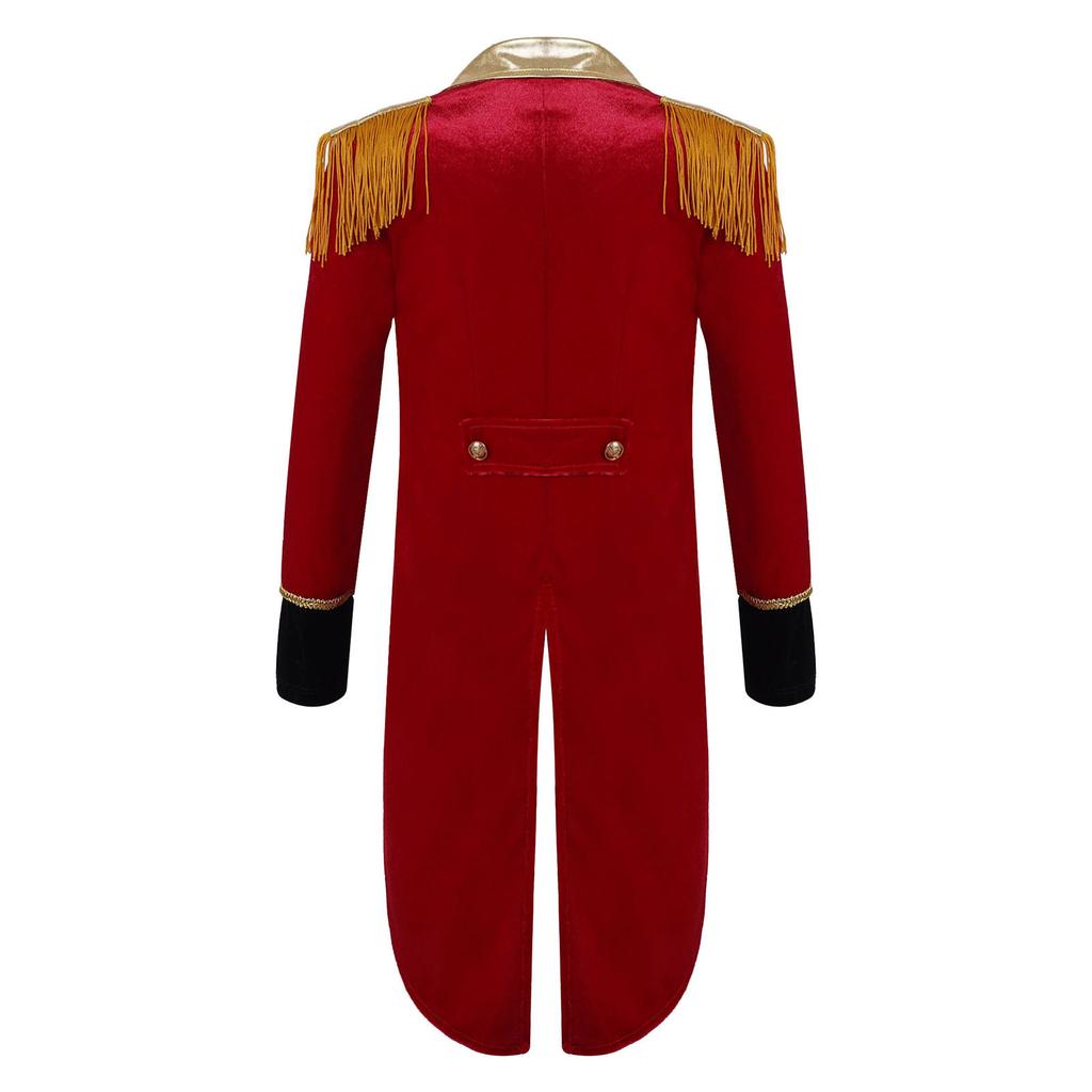 Boys Circus Cosplay Costume Long Sleeves Tassel Details Dip Hem Coat Role Play Jacket