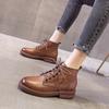 2025 Autumn and Winter New Leather Retro College Style Martin Boots Lace-up Low Tube Casual Short Boots Thin Boots Children