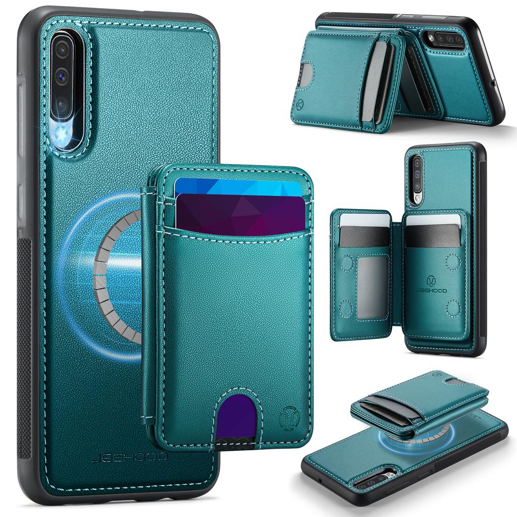 Для Samsung Galaxy A50 Магнитный чехол JEEHOOD J10 Кожаная задняя крышка телефона со съемным держателем для карт Kickstand