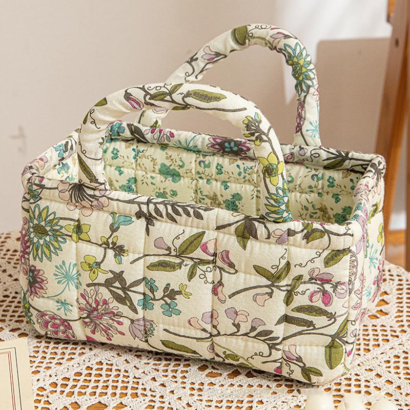 Floral Pattern Storage Basket Women Large Capacity Fabric Sweet Laundry Baskets With Easy Carry Handles Hampers Travel Tote Bag+