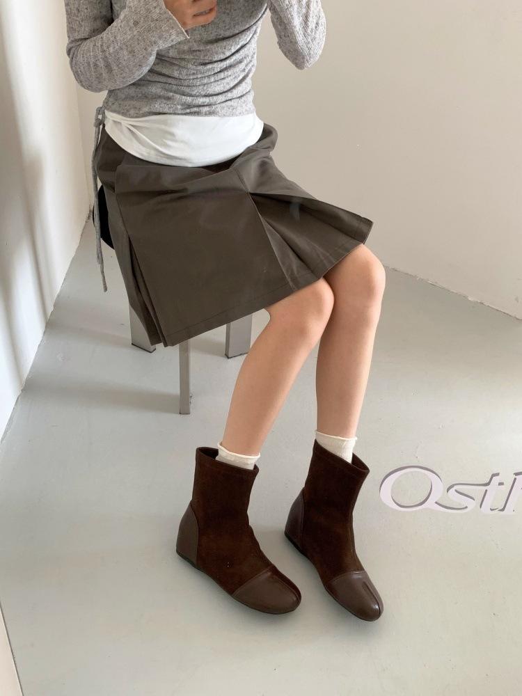 Retro style inner short boots women's autumn and winter new sub-toed pig's trotters thick-soled sleeve thin boots