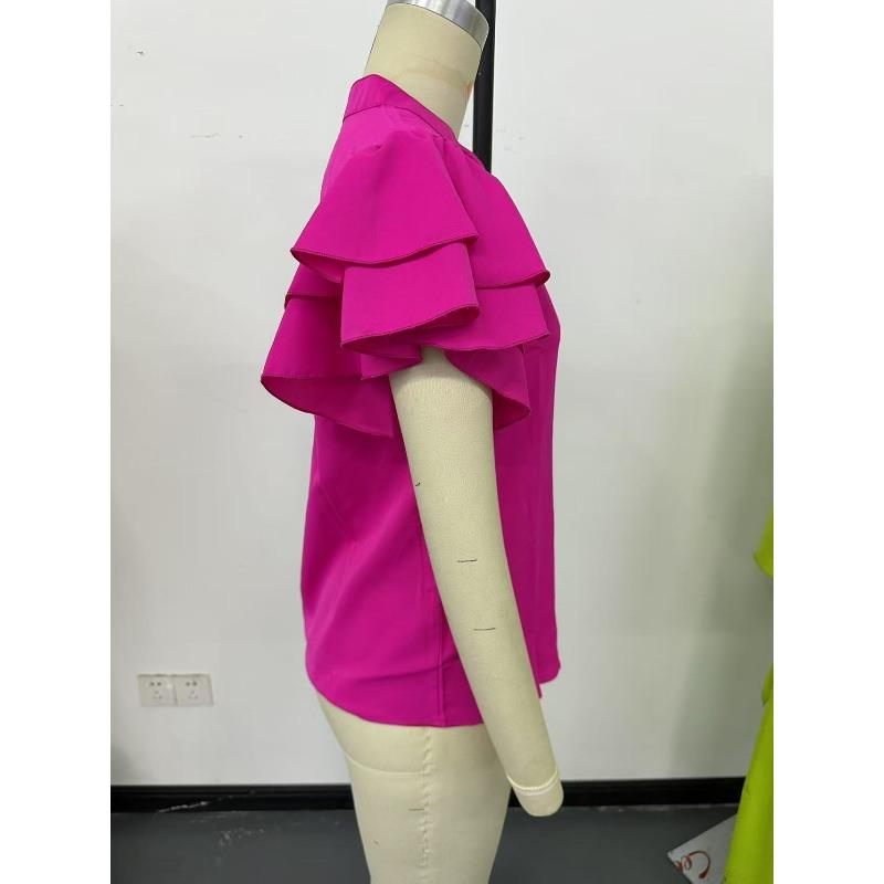 Women's Shirt Summer New V-neck Casual Ruffled Short Sleeve Solid Color Loose Shirt Tops Women Elegant Fashion Casual Women's Blouses