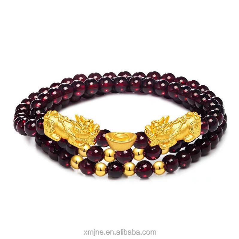 Dubai Jewelry Pixiu Copper Gold Plated-Plated Bracelet for Women With Garnet