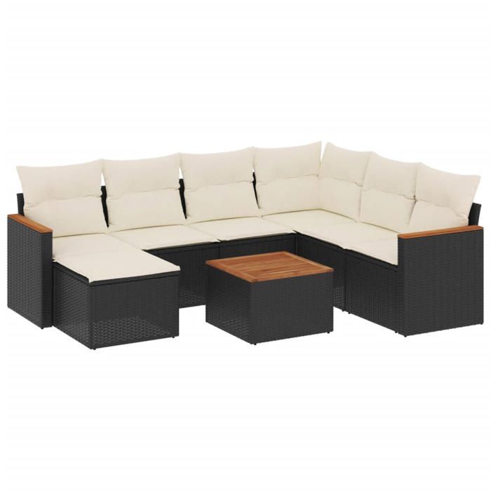 VidaXL Salon de Jardin avec Coussins 8 pcs, Canapés de Terrasse, Ensemble de Meubles de Patio, Mobilier d'Extérieur, Noir 3226210