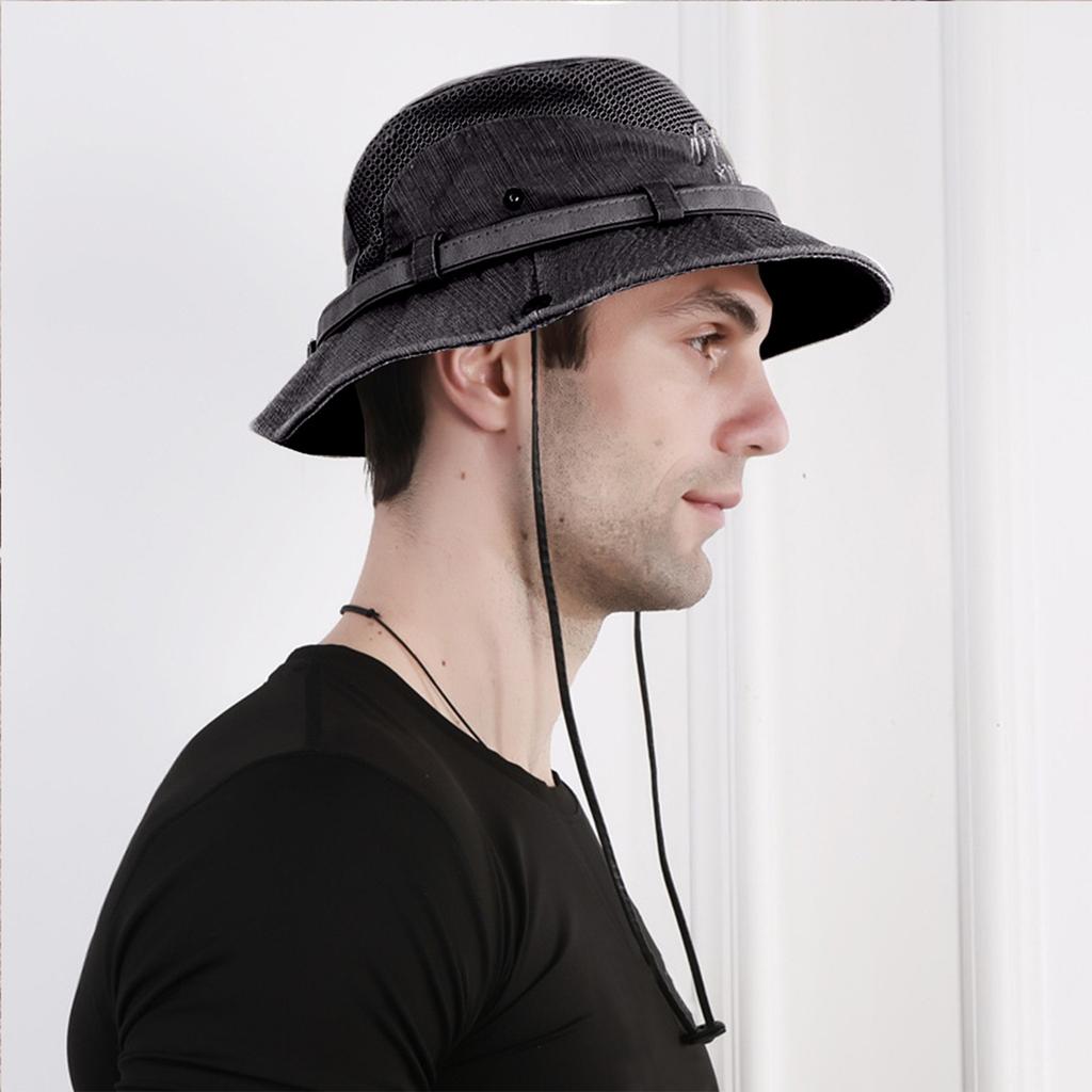 Мужская шляпа-ведро для рыбалки, походная шляпа, уличная шляпа от солнца, хлопковая сетчатая шляпа
