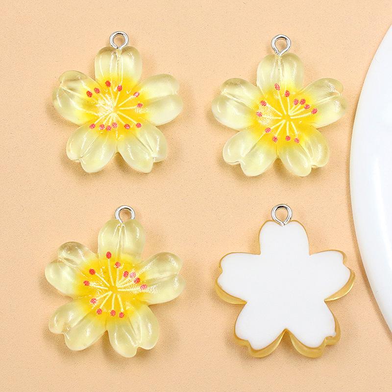 Transparent Cherry Blossom Plant Charms - 6 Colors, 25x29mm Five-Petal Resin Flower Pendants
