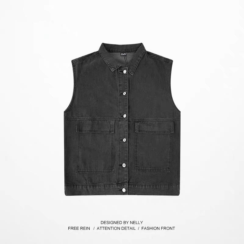 Men's Workwear Denim Vest Spring and Autumn Jacket Bf Y2k Style Loose Sleeveless Vest Men Clothing