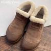 Меховые женские туфли на плоской подошве, зимние ботильоны, замшевые короткие плюшевые повседневные хлопковые туфли 2025 года, дизайнерские зимние прогулочные теплые зимние ботинки Mujer