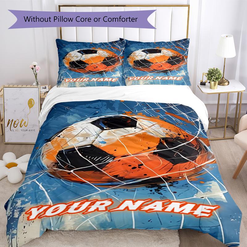 3PC Custom Name Soccer Art Poster Bedding Set Duvet Cover Closure Includes 1 Duvet Cover & 2 Pillowcases for Bedroom