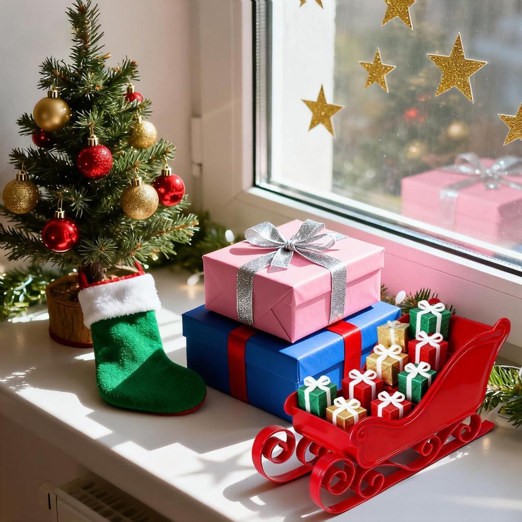 Рождественские мини-сани, Рождественская конфетница Сани Санты Корзина Конфетница Чаша Сервер Настольный Настольная полка Декорации Красное Праздничное украшение Зима