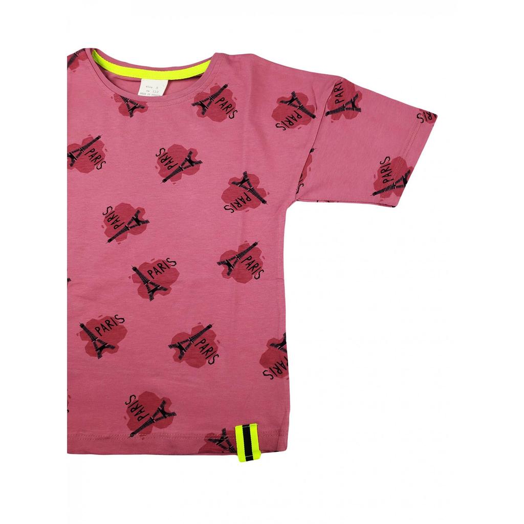 Хлопковая летняя футболка с принтом для девочек из чесаного хлопка Eiffel Paris