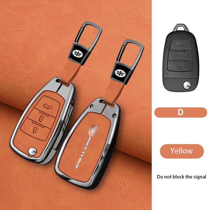Car Key Case 3 Button Metal Leather Flip Shell Remote Control Fobs Protector Cover Jacket For FAW Besturn X80 2018