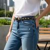 Pu Leather Inlaid Gold Mushroom Stud Belt Thin Dress Waistband Rivet Heavy Metal Belt  Women's