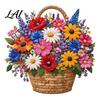 DIY Craft Kit with Precut Fabric Floral Basket Patchwork Kit Sewing Pre-cut Fabric Flower Project for Adults Handmade Home Wall Art Decor