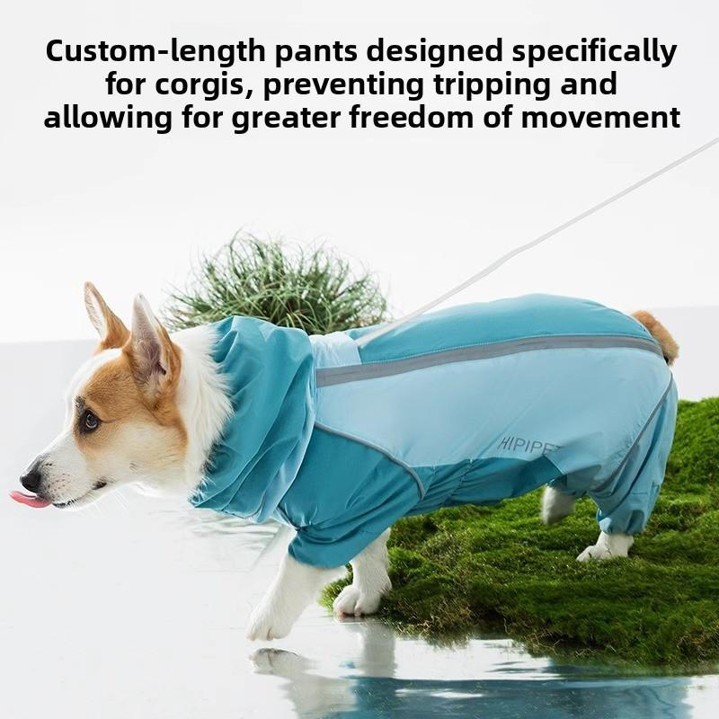 2026 Full Coverage Color Block Dog Raincoat Four Leg Waterproof Coat For Corgi Dachshund Small Medium Dogs Outdoor Wear