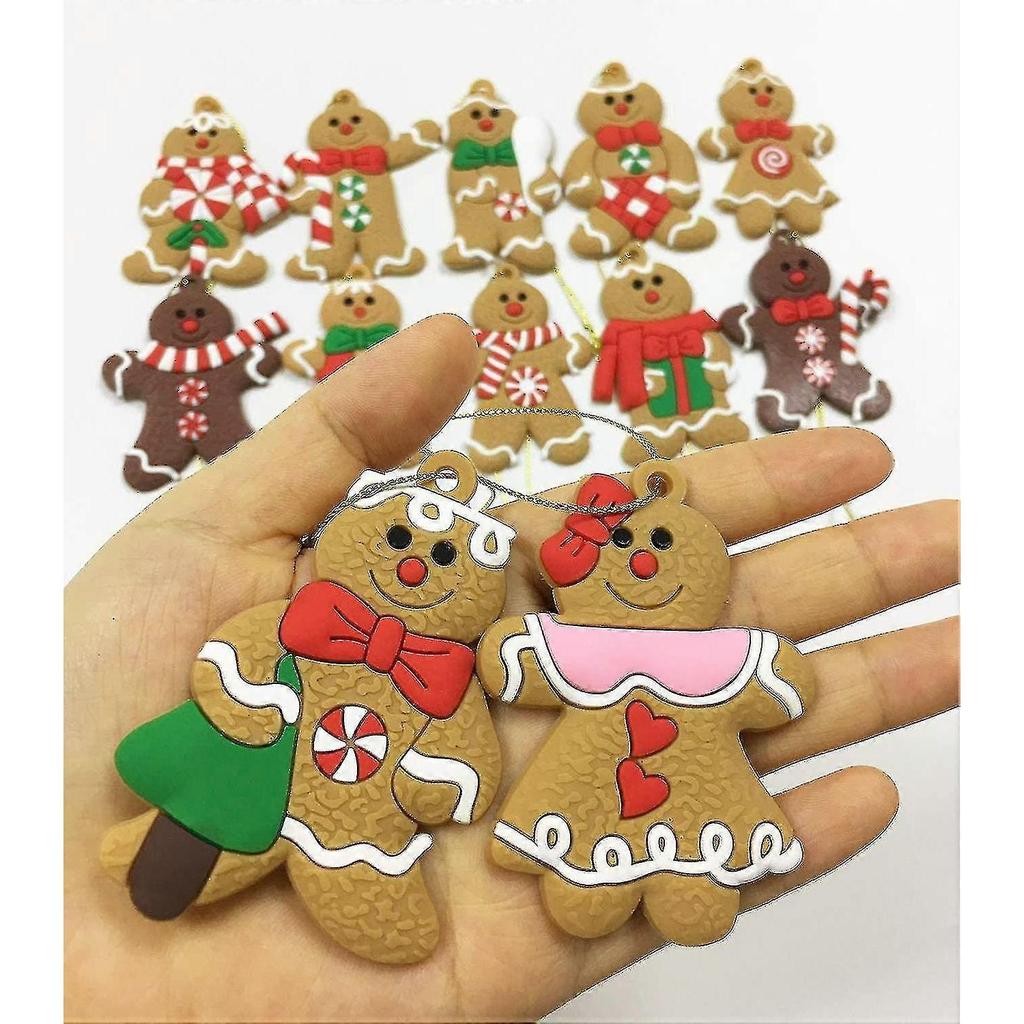 12pcs Gingerbread Man Ornaments Compatible With Christmas Tree Assorted Plastic Gingerbread Figurines Ornaments Compatible With Christmas Tree Hanging