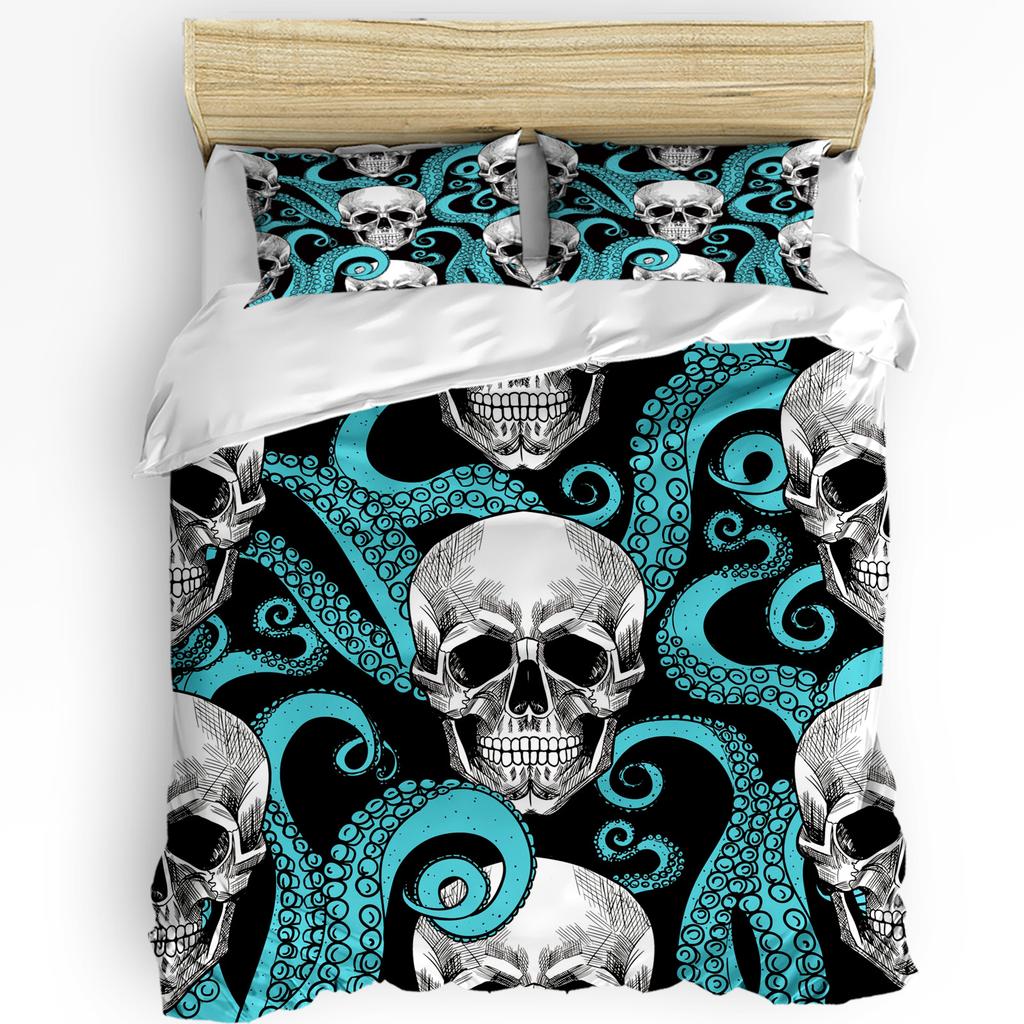 Halloween Flower Style Skull Paisley Black 3pcs Bedding Set For Double Bed Home Textile Duvet Cover Quilt Cover Pillowcase