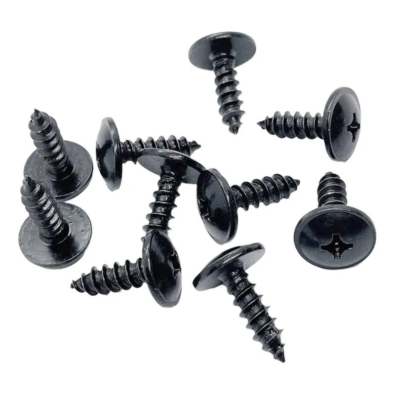 10pcs Black Self-tapping Screws 6mm Big Head 16mm for Car Motorcycle Bumper Fender Engine Guard
