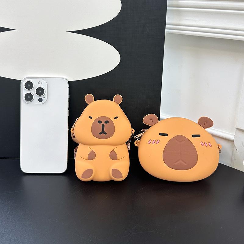 Милый силиконовый кошелек для мелочи в виде капибары, сумка-мессенджер для хранения для мальчиков и девочек, милый мультяшный кошелек для монет с капибарой