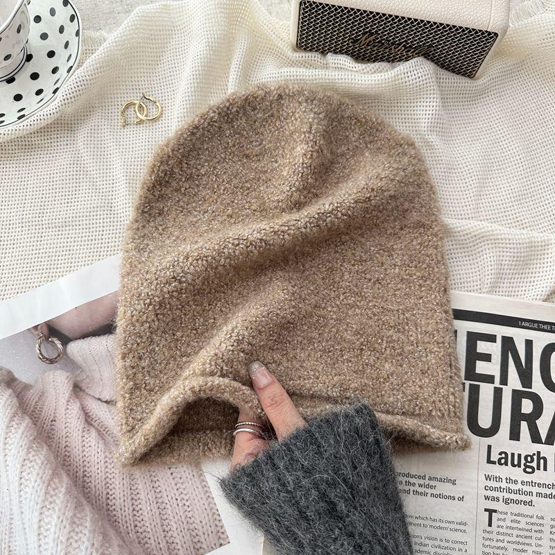 Дизайнерская вязаная круглая шапка для волос, однотонная, женская, осенне-зимняя, баотоу, защитная шапка для ушей, завивка, шерстяная, универсальная